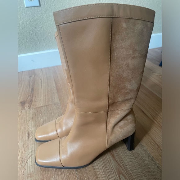 Vintage Naturalizer square toe camel tan suede heeled boots, 7.5 - Picture 1 of 10